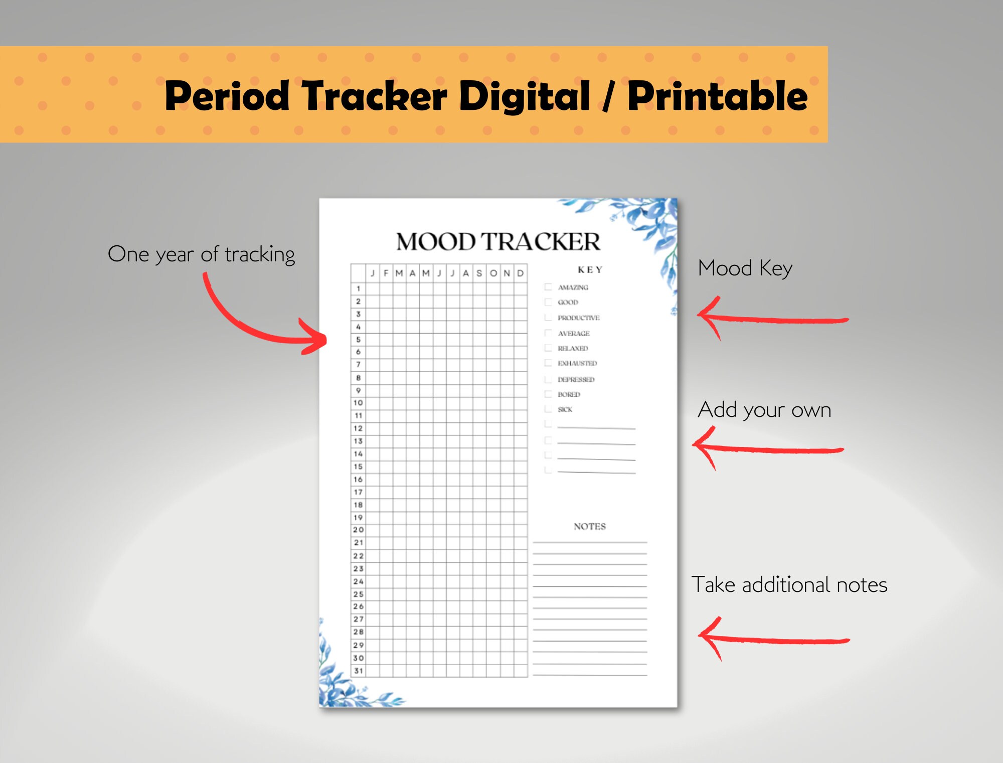 Mood Tracker - Printable Digital Planner With Year-long Tracking - Etsy