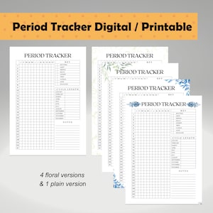 Floral Period Tracker - Printable Digital Planner with Year-Long Tracking
