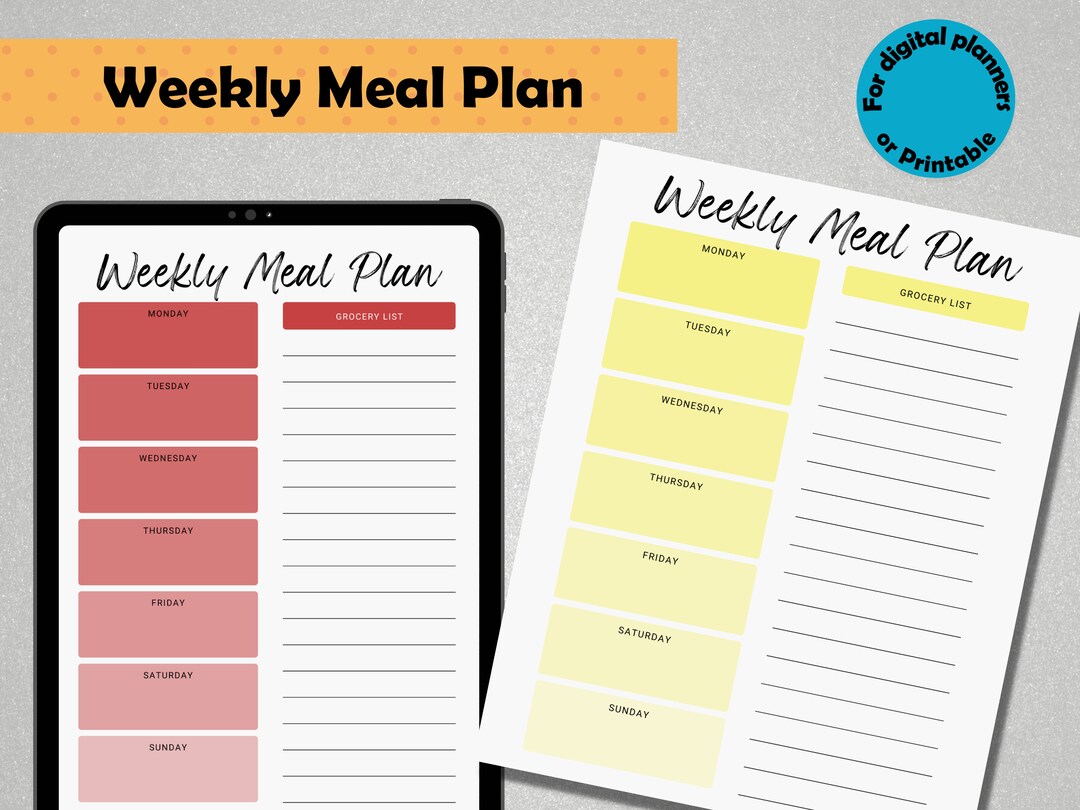 Weekly Meal Plan / Grocery List Pages- 9 Colors- Digital or Printable ...