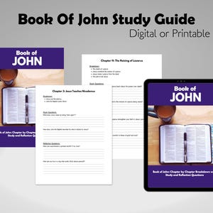 Book of John Study Guide - with study & reflection questions for each chapter - Digital or Printable PDF