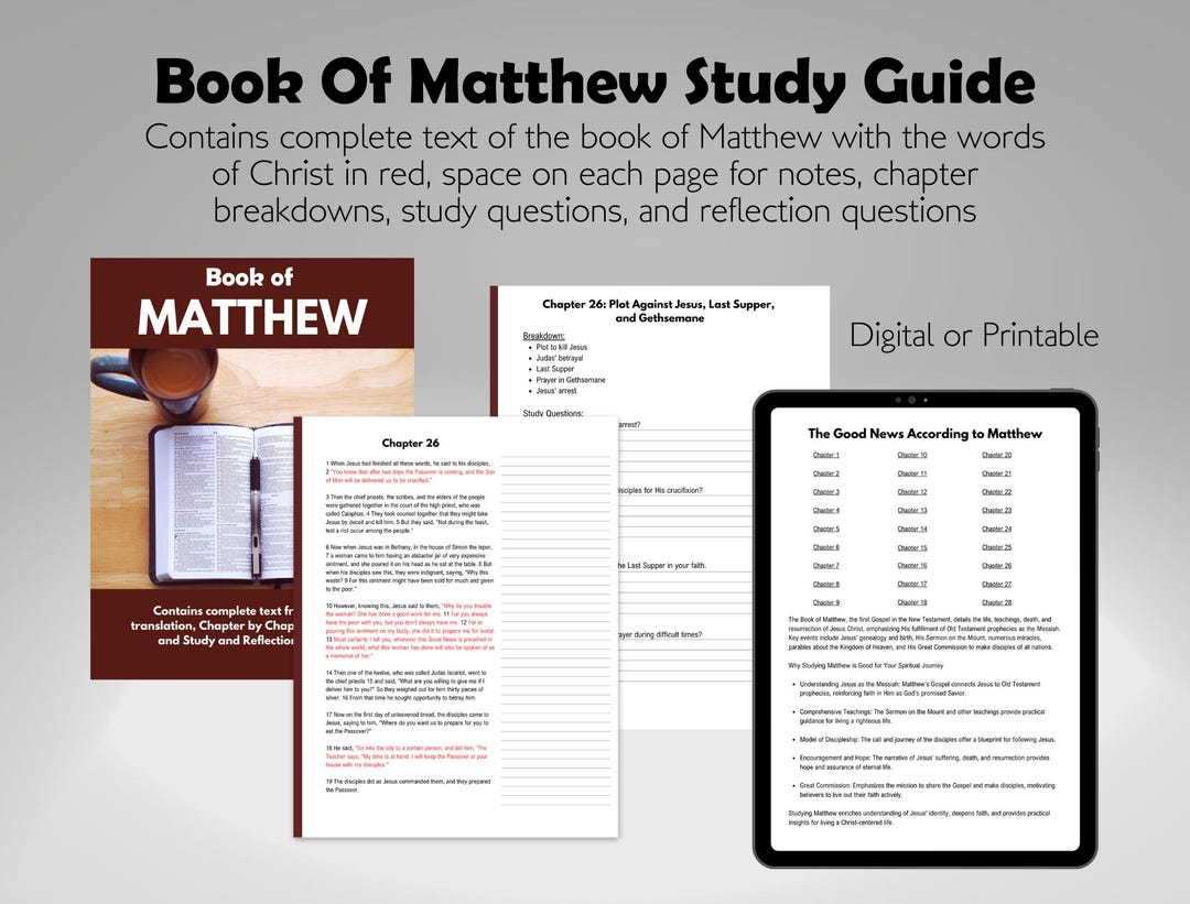 Matthew Study Guide Pdf Matthew (with Red Letter Full Text) Study Guide- W/ Chapter Breakdowns ...