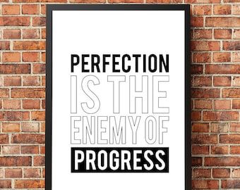 Typography Poster "Perfection is the enemy of progress" by Winston Churchill | Motivational Inspirational Quote Art Print Poster Home Decor