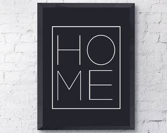 Typography "Home" Instant Digital Download Print, Modern Home Living Room Decor Black and White Wall Art