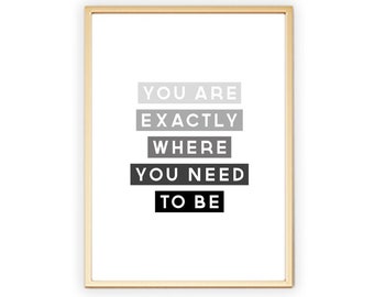 You Are Exactly Where You Need To Be | Motivational Inspirational Encouraging Home Office Master Bedroom Modern Wall Art Decor Print Poster