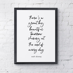 Typografie &quot;Er is een geweldige grote mooie morgen die aan het einde schijnt&quot; Instant Digitale Download Print, Motivationele Inspirerende Muurkunst