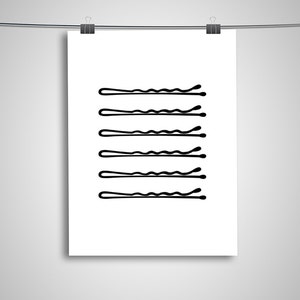 Bobby Pins ilustrativos en blanco y negro Impresión de descarga digital instantánea, Arte de pared de moda de belleza inspiradora motivacional