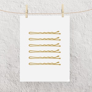 Bobby Pins de oro ilustrativos Impresión de descarga digital instantánea, Arte de pared de moda de belleza de chica inspiradora motivacional