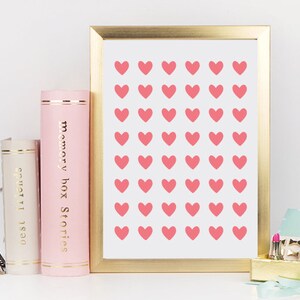 Ilustrativo Dainty Tiny Pink Hearts Patrón Descarga Digital Instantánea Impresión Motivacional Arte de la pared Amor Vivero Cartel Decoración del hogar