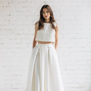 Two Piece Wedding Dress, Ivory Pleated High Low Wedding Skirt, Bridal Crop Top, Wedding Separates LILY image 2