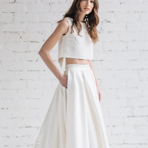 Two Piece Wedding Dress Ivory Pleated High Low Wedding Skirt - Etsy