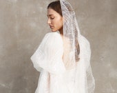 Lace Wedding Veil, Ivory  Lace Veil, Waltz  Length Veil, Beaded Lace Veil, Couture Bridal Veil, Mantila Veil for Bride- ROWENA / NEW 2023