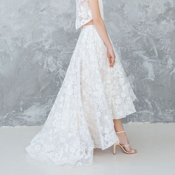 Loving Fancy Lace High Waisted A Line Skirt in Ivory