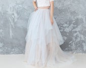 Dusty Blue Wedding Skirt , Soft Nude Bridal Tulle Skirt, Layered Ombre Tulle Skirt with Train, Wedding Separates - MELANIE