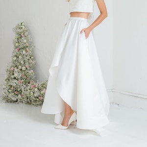 Ivory Wedding Skirt with Pockets, Ivory High Low Skirt with Train, Bridal Separates - EMMA