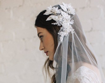 Bespoke Veil with 3D Flowers, Juliet Cap Veil, Floral Veil for Boho Bride - CAMILA