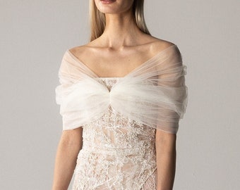 NEW  Tulle Bridal Shrug, Tulle Shawl Wedding Dress, Off The Shoulder Tulle Wrap, Bridal Cover Up