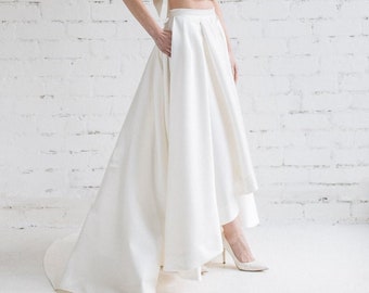 High Low Wedding Skirt, Ivory Cascade Skirt,  Pleated Bridal Skirt With Pockets and Train - LILY