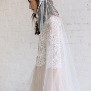 Nude Two Piece Wedding Dress, Floral Lace Wedding Top with Wide Sleeves, Bridal Tulle Skirt with Train PEONY LIMITED image 6