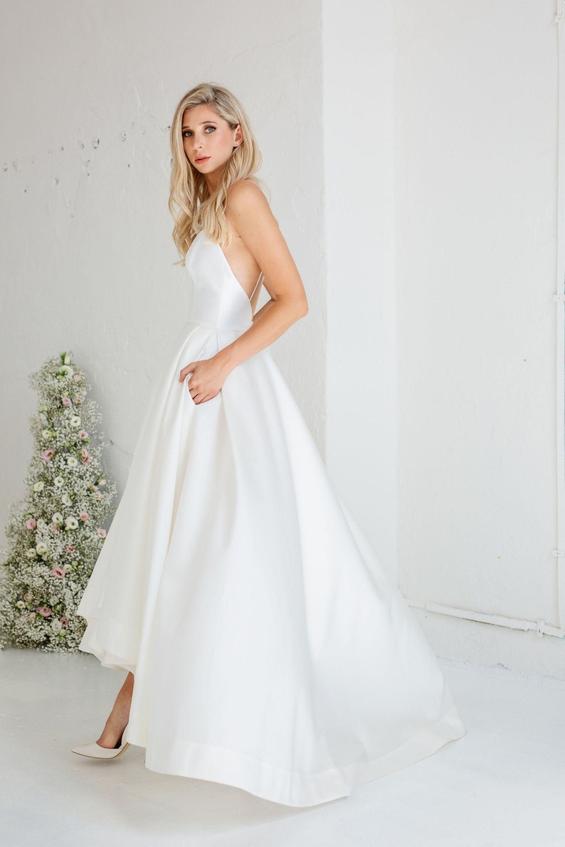 Simple Wedding Dress High Low Dress For Bride Open Back Etsy