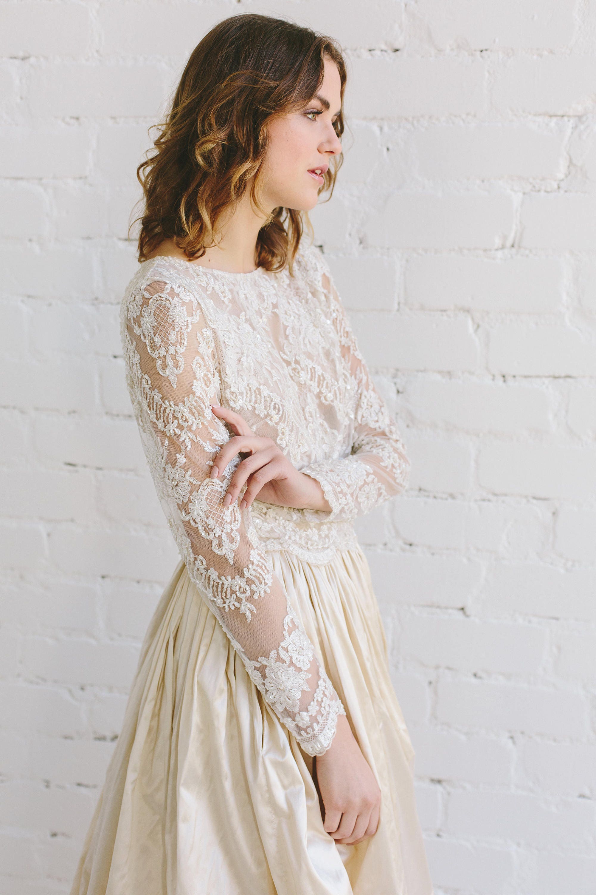 Bridal Lace Top Long Sleeve Wedding Top Bridal Separates Etsy