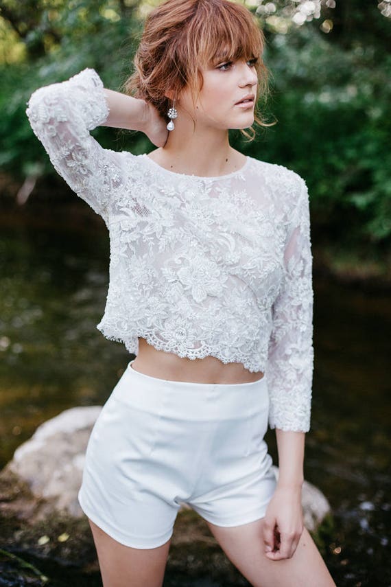 Lace Wedding Top Ivory Bridal Lace Top With 3/4 Etsy
