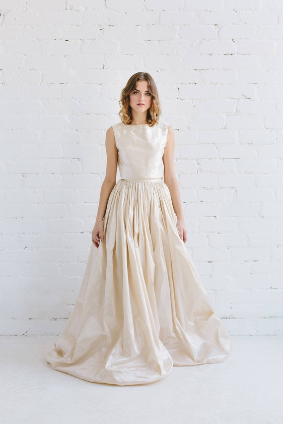 champagne silk wedding dress