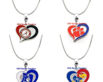 NCAA Alabama Crimson Tide Heart Swirl Logo Pendant Necklace On 925 Snake Chain
