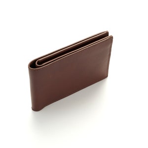 Cartera de Cuero de Curtición Vegetal Cosida a Mano - Marrón Oscuro - 8 Bolsillos
