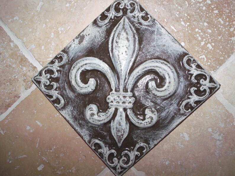 Fleur De Lis French Country Cast Stone Tile Wall Plaque I | Etsy
