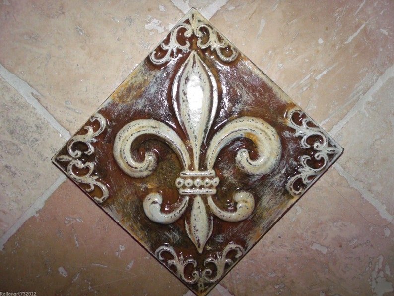 Fleur De Lis French Country Cast Stone Tile Wall Plaque I Etsy