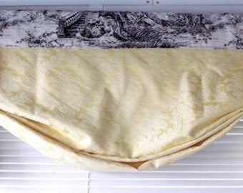 Custom Made Yellow Damask And Black Vintage Toile Valance
