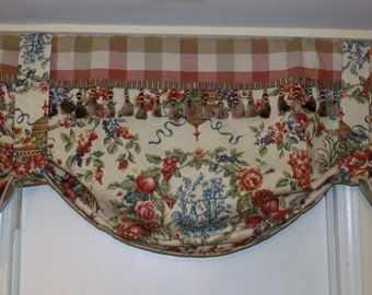 French Country Vintage Toile and checkerboard  Reversible Valance
