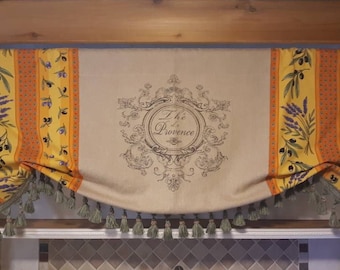French Country Th'e de Provence Linen Panel And Provence Fabric Valance