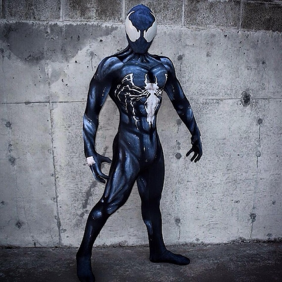 Venom Costume Mens Muscle Chest Spiderman Black Symbiote Suit Venom Costume Mens Muscle Chest Spiderman Black Symbiote Suit