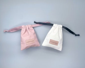 Personalisierter Schmuckbeutel mit Label-Köper-Baumwollbeutel Personalisiertes Logo mit Band kleine Beutel Halskette Beutel Ohrringbeutel