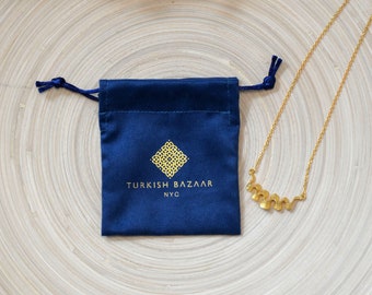 Bolsa de joyería de ante azul marino personalizada: bolsa con cordón y logotipo personalizado