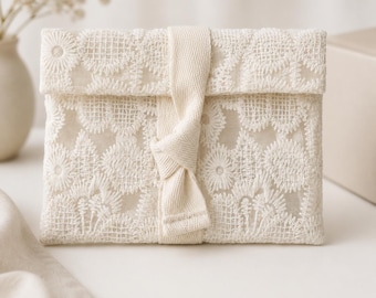 Embroidered Lace Envelope Pouch, Floral Wedding Jewelry Gift Bag