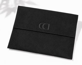 Black Suede Envelope Bag – Custom Logo, Size, Color, Hang Tag Packaging