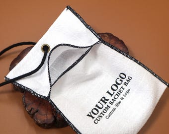 Custom Cotton Sachet Bag, Rustic Textured Fabric Pouch, Wedding Favor, Logo & Size Options