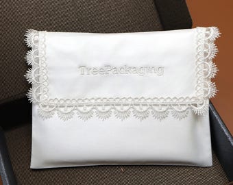 Custom Lace Envelope Bag – White Cotton, Embroidered or Printed Logo, Customizable Size