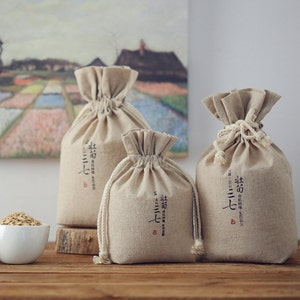 Borsa per cereali integrali personalizzata Borsa stampata con marchio personalizzato, coulisse, cotone e lino, riutilizzabile-xyhk41