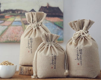 Personalize Whole grains Cereals bag Custom brand printed bag drawstring cotton linen reusable pouch-xyhk41