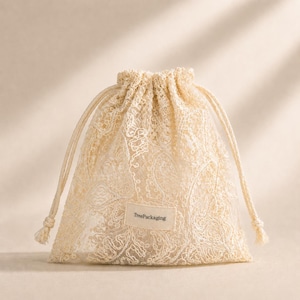 Elegante, individuell gestaltete Spitzenbeutel mit Kordelzug, personalisierter Gastgeschenkbeutel mit Logo