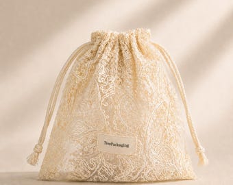 Elegant Lace Drawstring Bag, Custom Logo Bridal Favor Pouch