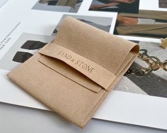 100 Premium Beige Envelopes: Luxurious Microfiber Jewelry Bags with Your Logo - Wholesale Packaging Excellence, Customized for Brand Impact.