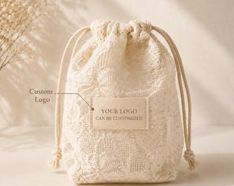 Custom Floral Lace Drawstring Bag, Square Bottom Pouch, Wedding Favor, Bridal Shower Packaging