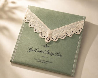Custom Lace Envelope Pouch, Microfiber Suede, Monogram Wedding Invitation Holder
