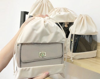 Suede Fabric Clear Window Drawstring Bag: Organizer for Handbag, Clothes, Shoes. Travel & Business Storage. Dust Bag