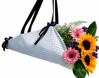 Bolsa de lona para flores: bolsa para ramo con estampado de lunares, logotipo personalizado, bolsa de floristería.