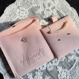 Custom High quality Thick Microfiber Snap button Bag, Jewelry Bag with insert card Logo printed, Small Earrings Bracelet Rings pouch